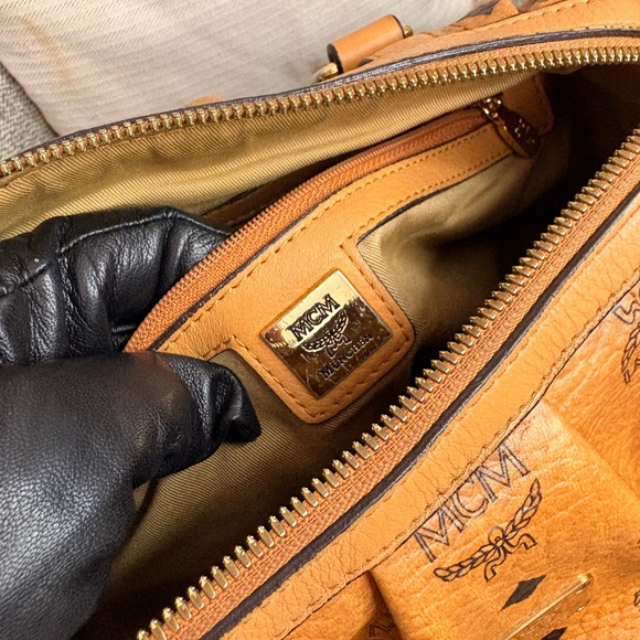MCM Cognac Leather Satchel with Logo Details - Picture 7 of 11